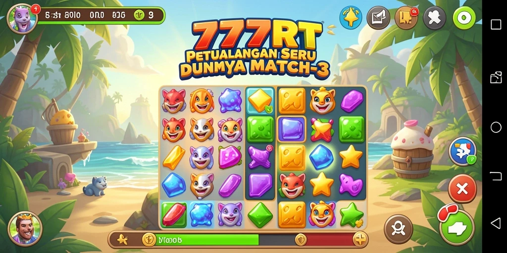 Tampilan gameplay seru dalam game Match-3 777RT.
