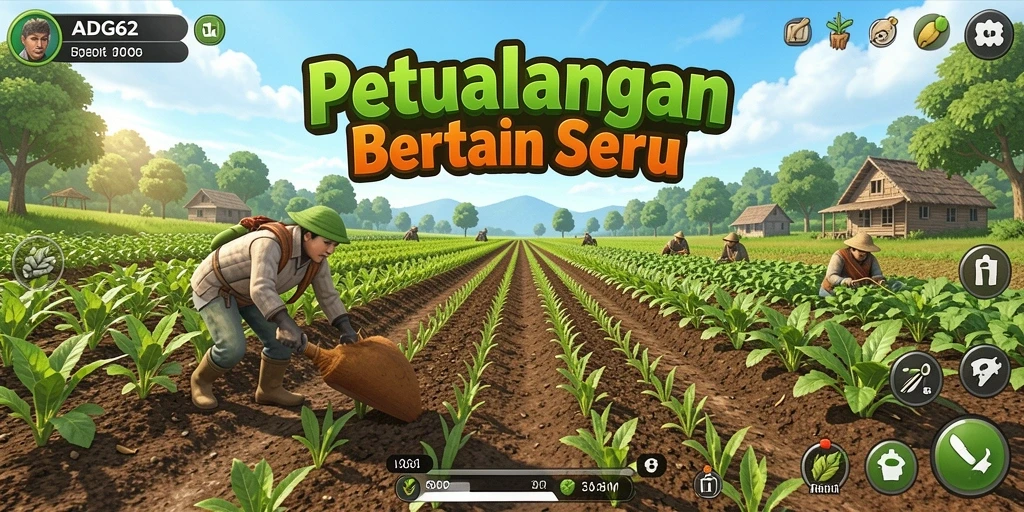Tampilan permainan ADG62 menampilkan aktivitas bertani yang seru.