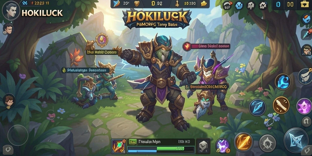 Screenshot gameplay HOKILUCK dengan aksi pertarungan seru dan lingkungan yang indah.