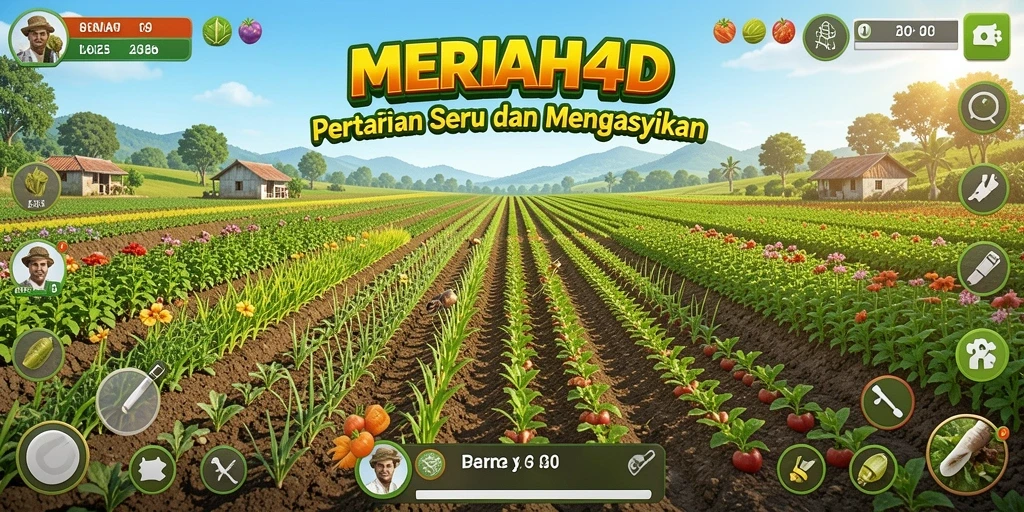 Tampilan gameplay <strong>MERIAH4D</strong> yang menampilkan kebun yang subur dan berwarna-warni.
