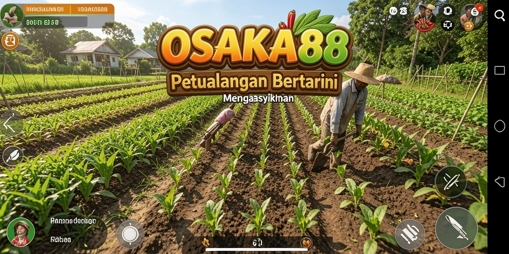 Screenshot gameplay OSAKA88 menunjukkan momen bertani yang menyenangkan.