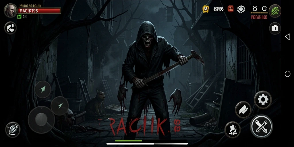 Tangkapan layar gameplay seram RACIK198 dengan suasana menegangkan.