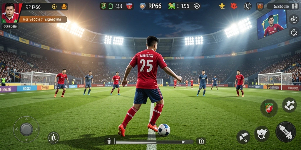 Gameplay seru RP66 dengan aksi seru di lapangan sepak bola.