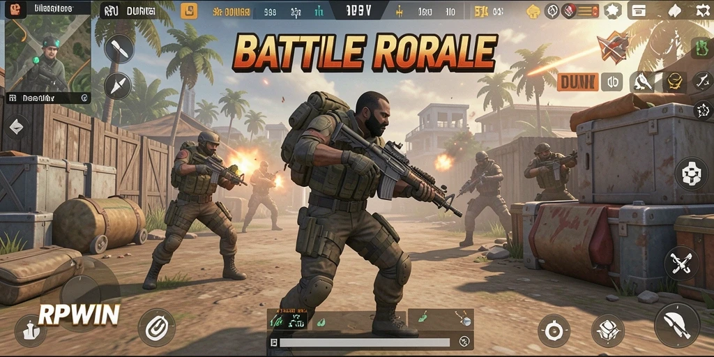 Screenshot utama RPWIN menampilkan aksi intens Battle Royale.