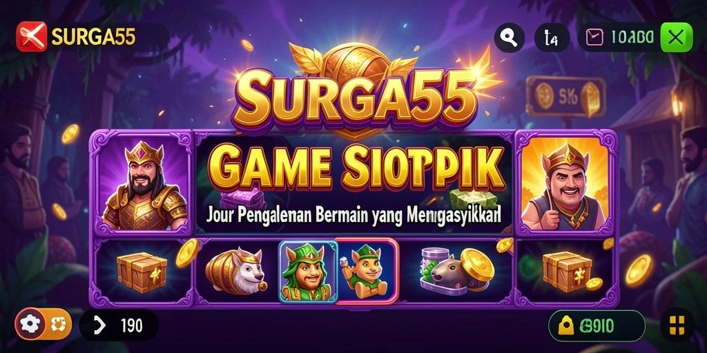 Tampilan gameplay menarik dari game slot SURGA55 dengan berbagai tema.