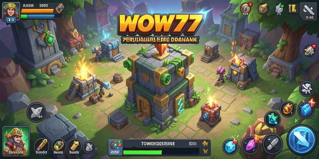 Tampilan gameplay seru dalam WOW77 dengan strategi Tower Defense.
